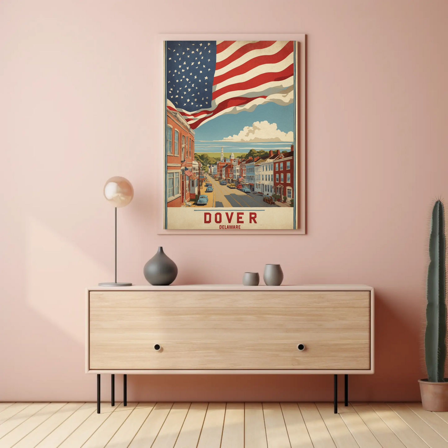 Dover Delaware Americana Main Street Vintage Travel Poster