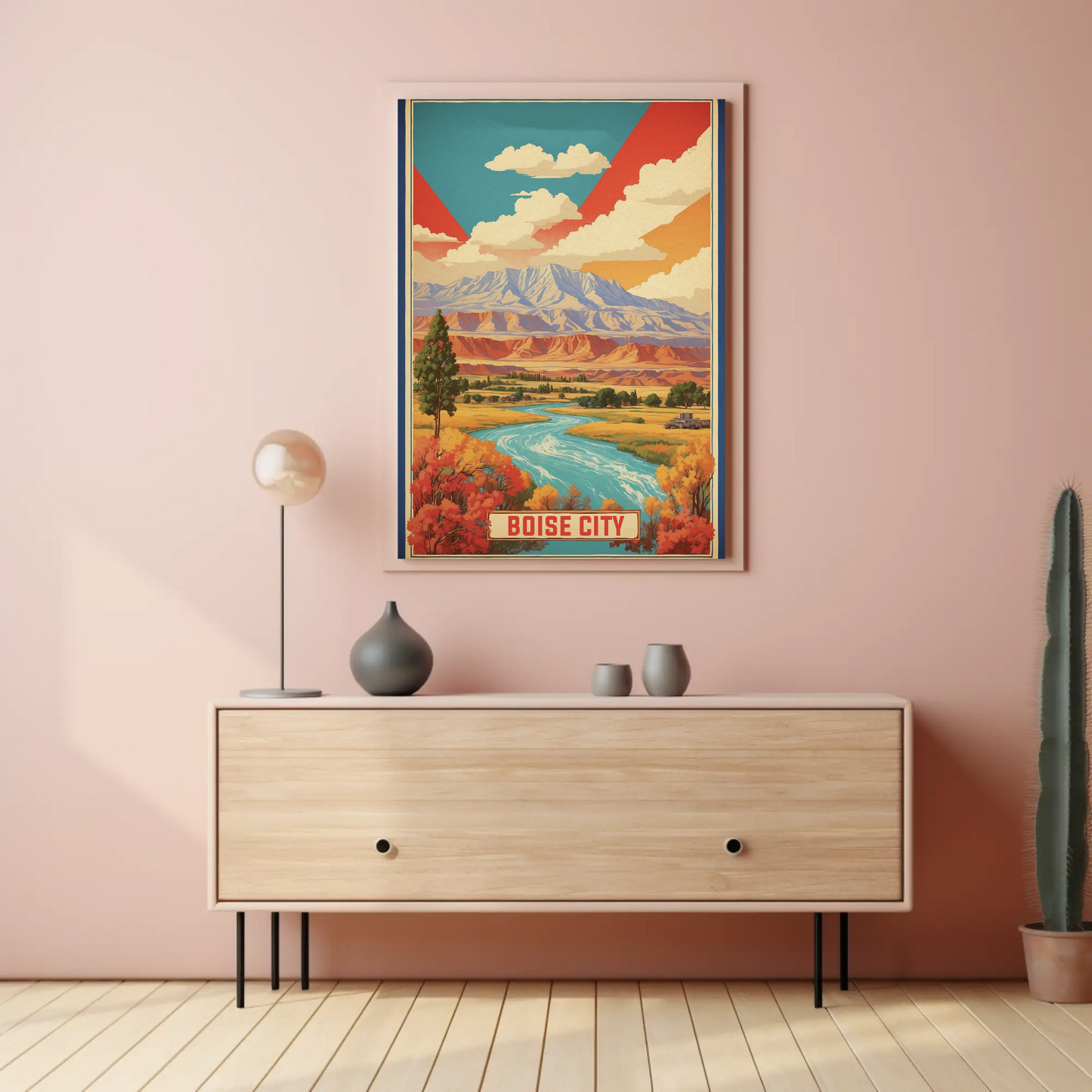 Boise City Idaho Cityscape Art Print Vintage Travel Poster