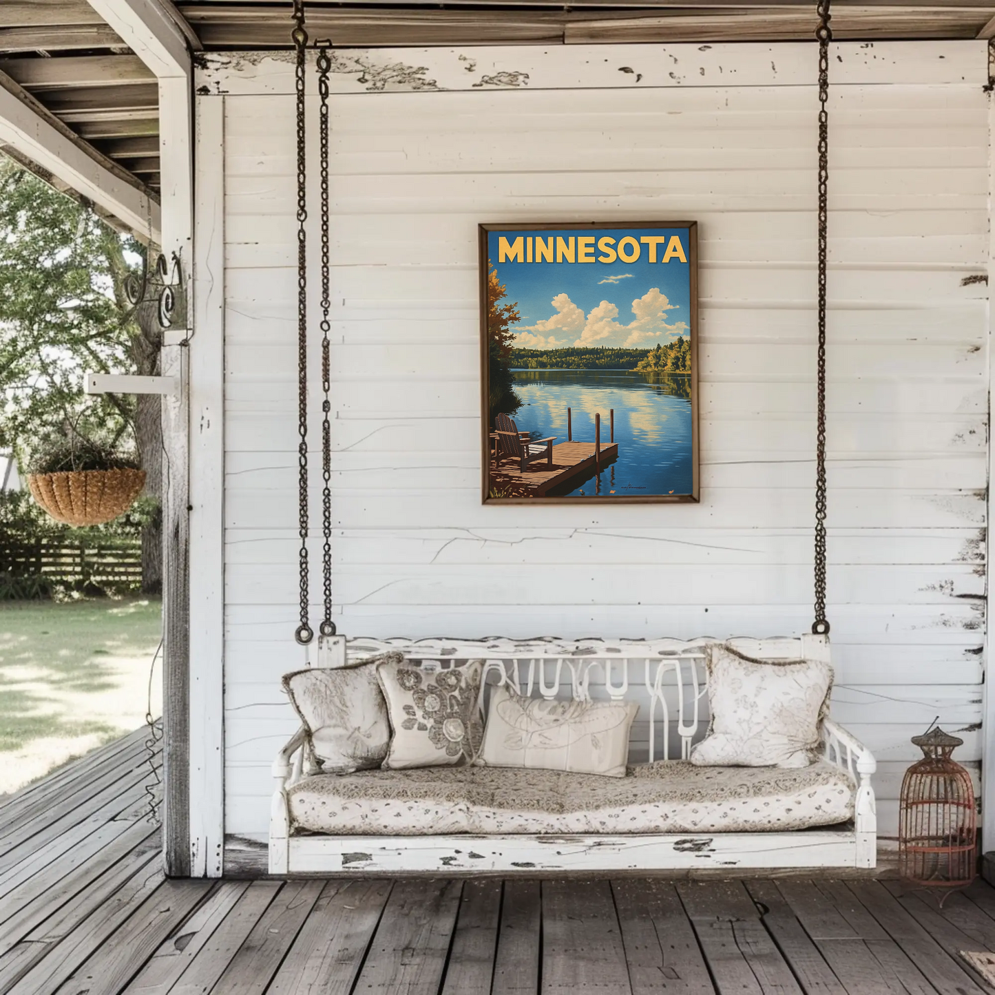 Minnesota Vintage Poster - Lakeside Dock View