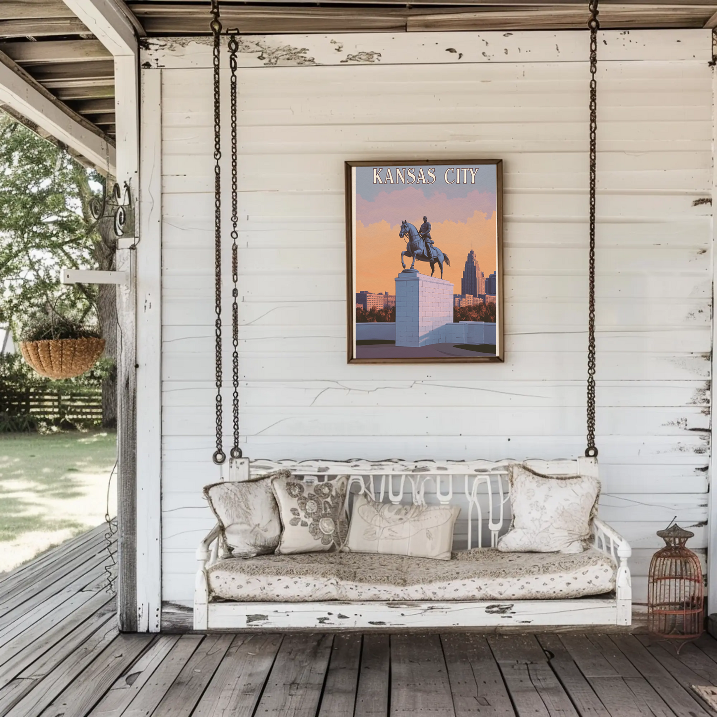 Kansas City Vintage Poster Sunset Statue