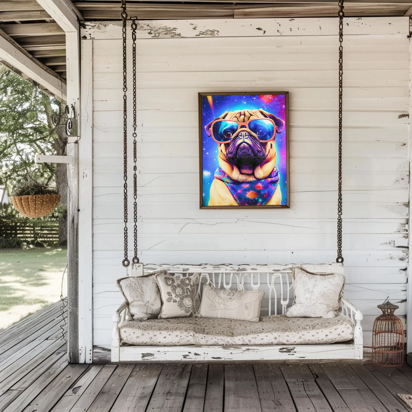Space Pug Dog Neon Galaxy Glasses Cool Poster Art