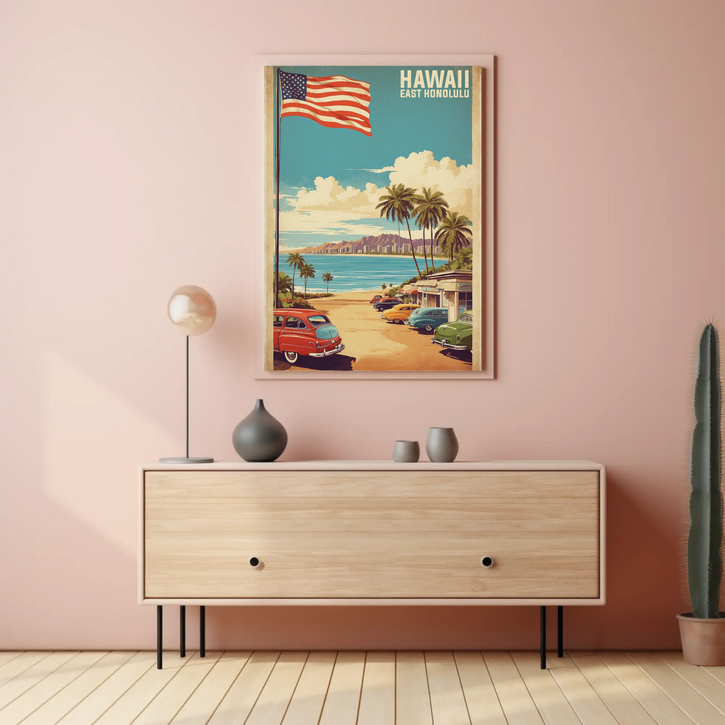 East Honolulu Hawaii Retro Beachside Vintage Travel Poster
