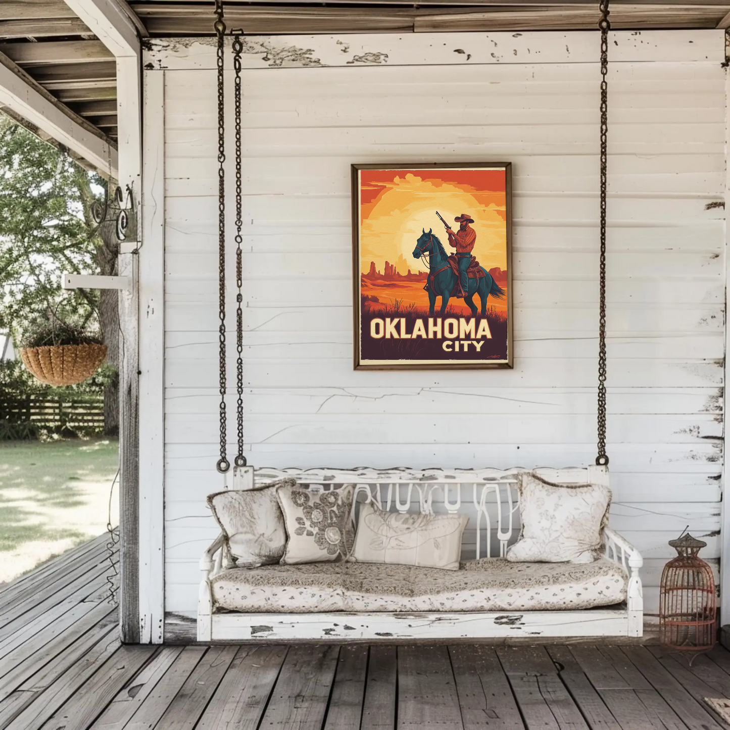 Oklahoma City Vintage Poster - Cowboy Sunset