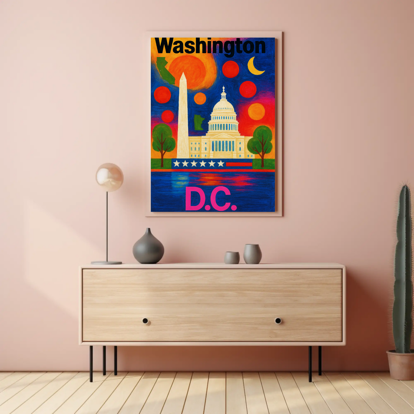 Washington DC Capitol Monument Patriotic Night Vintage Travel Poster