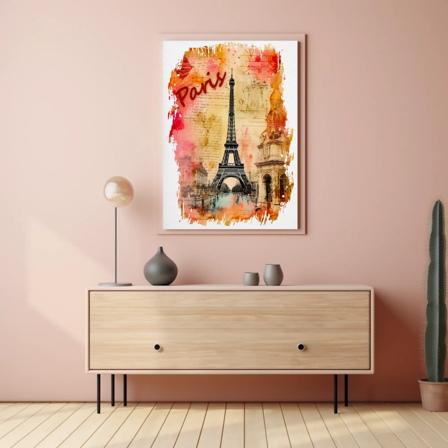 Paris Eiffel Tower Ink Sketch with Vintage Background