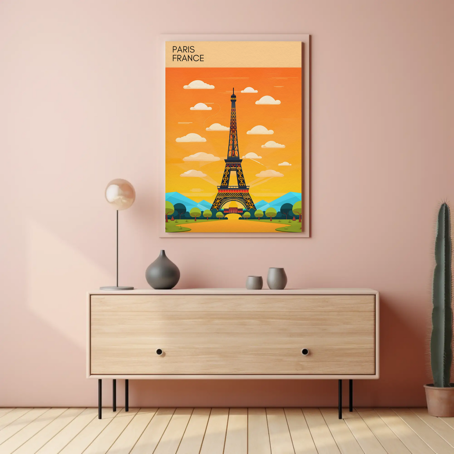 Paris France Bright Cartoon Eiffel Tower