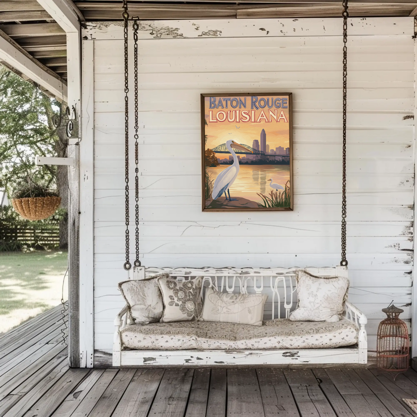 Baton Rouge Louisiana Pelican Vintage Poster