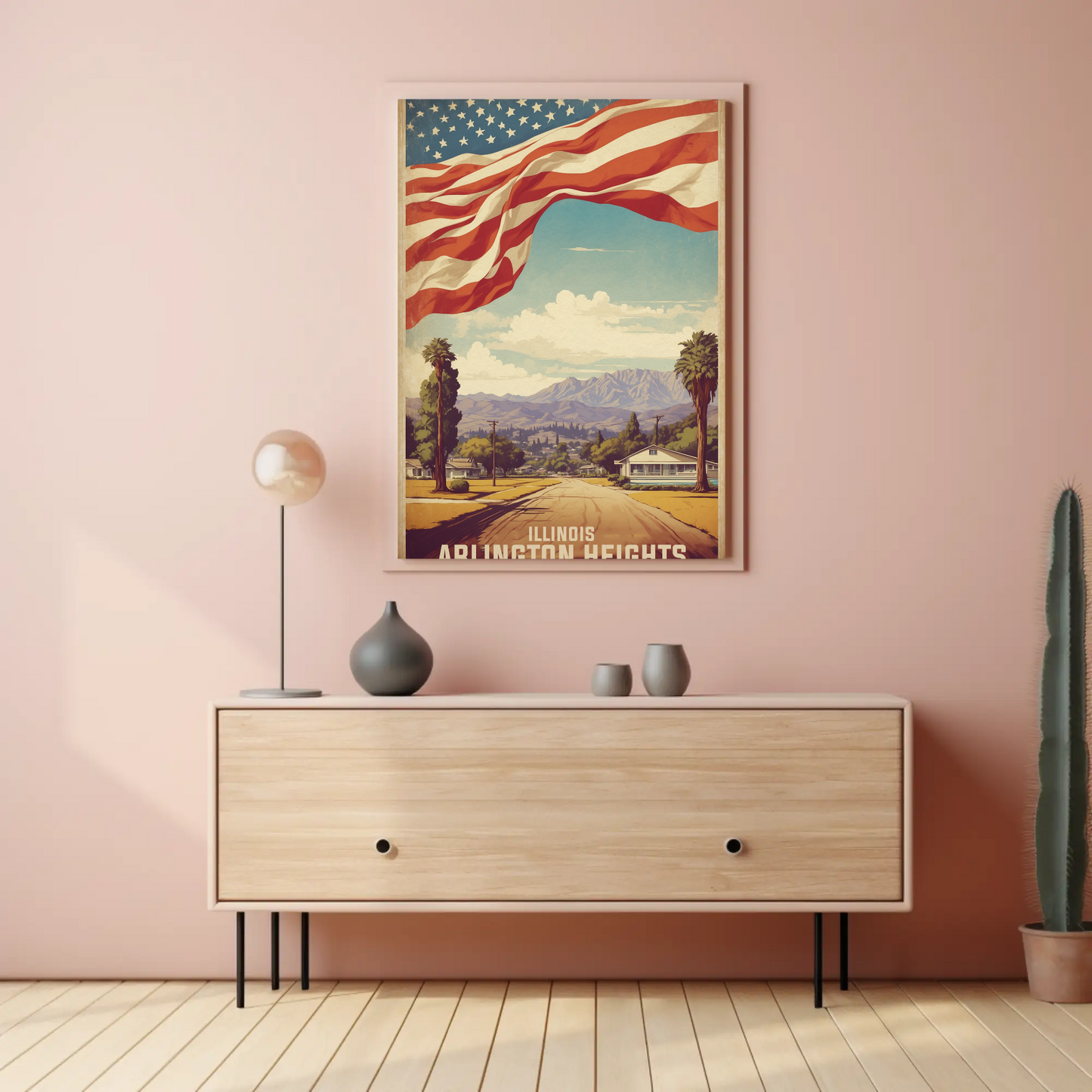 Arlington Heights Illinois Neighborhood View Vintage Travel Poster