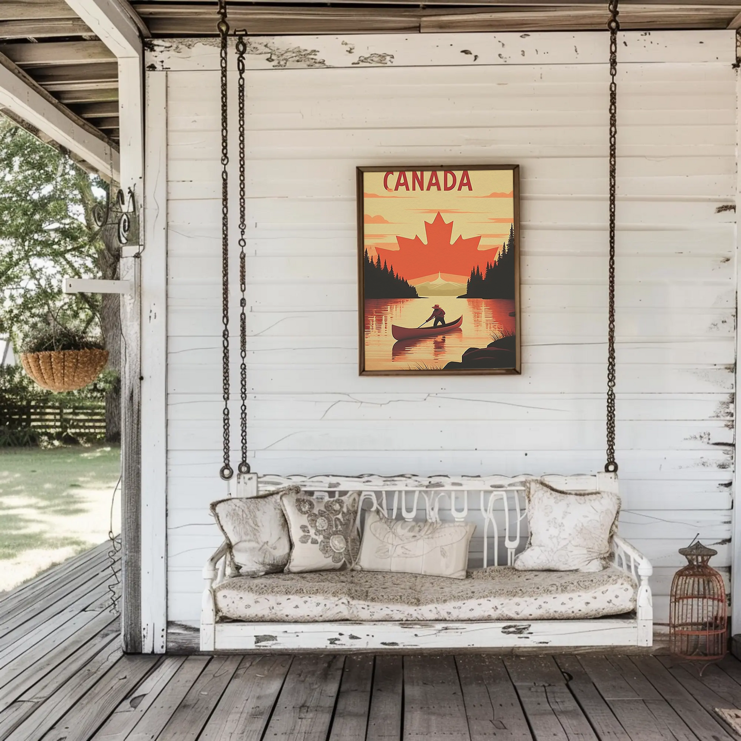 Vintage Poster Canada Canoe Sunset