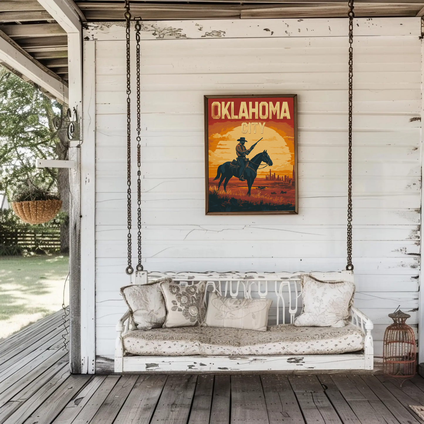 Oklahoma City Vintage Poster - Desert Cowboy Scene