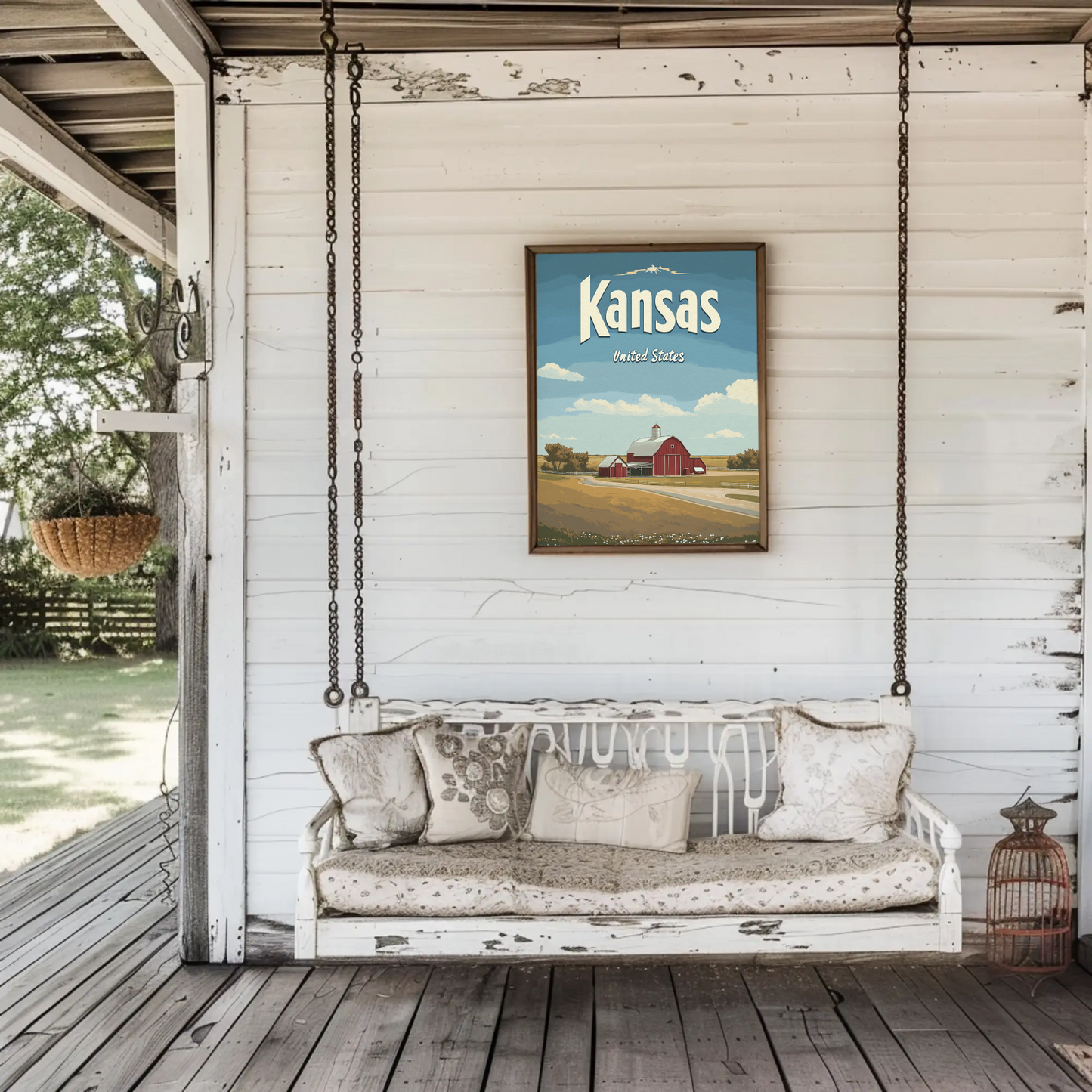 Kansas Farmstead Flat Design Vintage Poster
