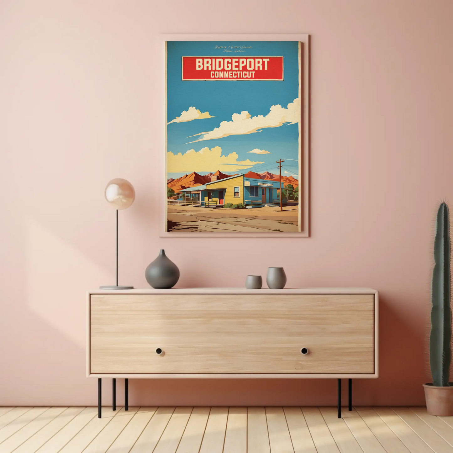 Bridgeport Connecticut Cityscape Art Print Vintage Travel Poster