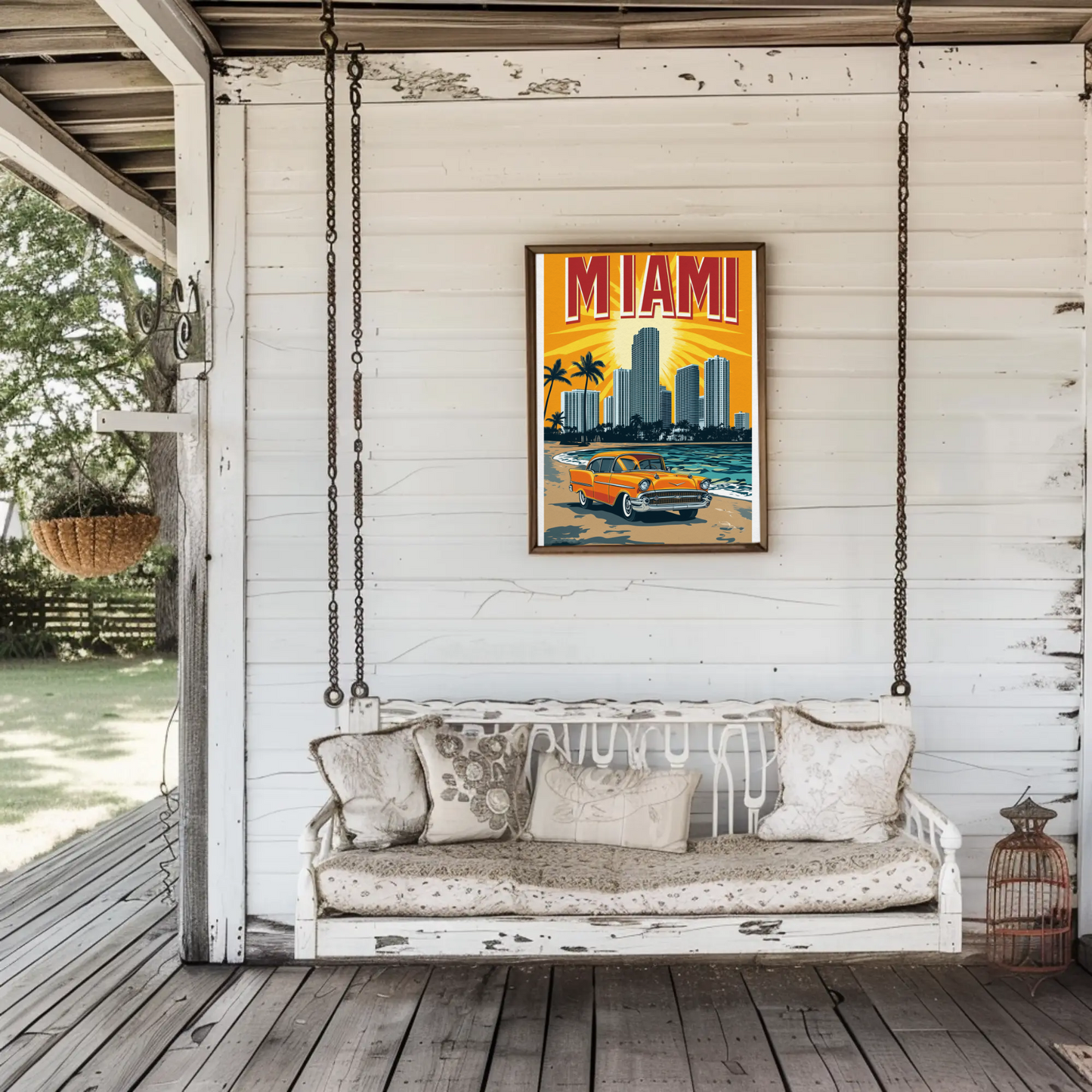 Miami Vintage Poster - Classic Car & Beach