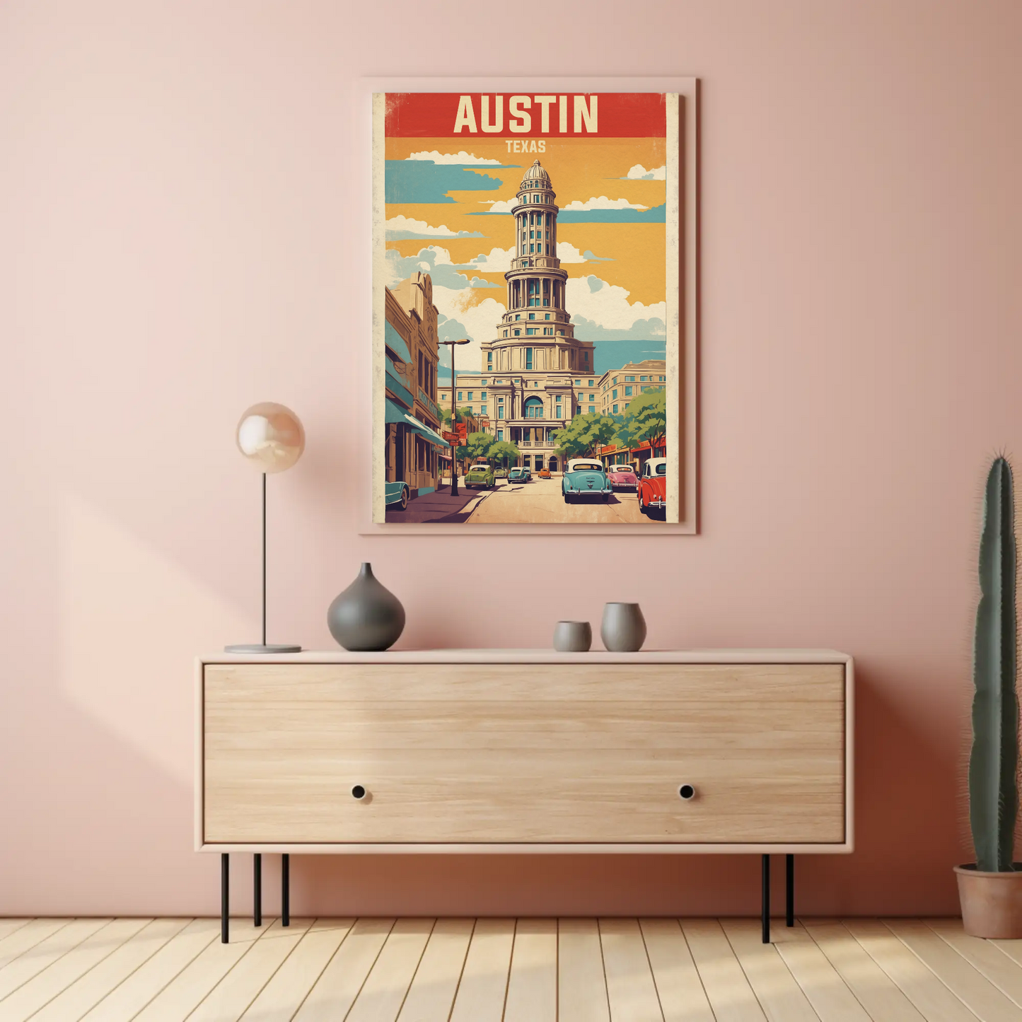 Austin Texas Downtown Capitol Vintage Travel Poster