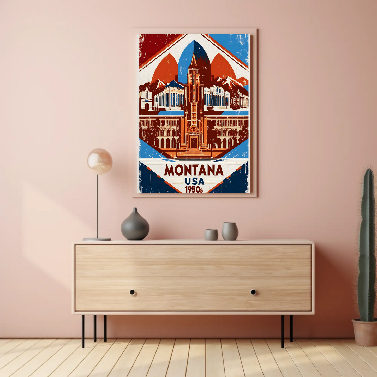 Montana USA 1950s Mountain Capitol Vintage Travel Poster