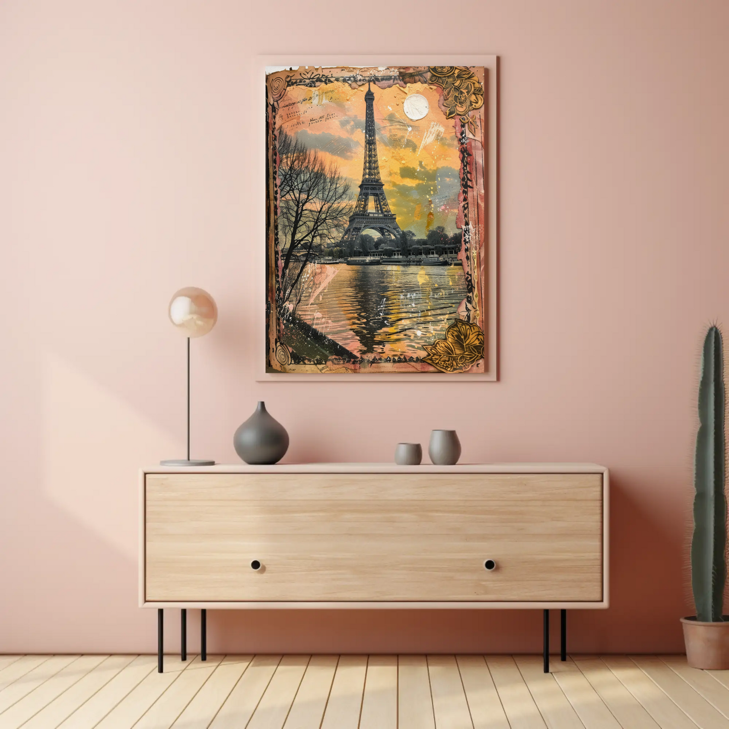 Eiffel Tower Collage – Sunset and Vintage Border
