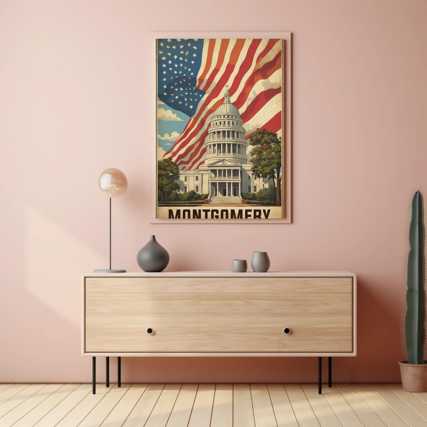 Montgomery Alabama Capitol Flag Vintage Travel Poster