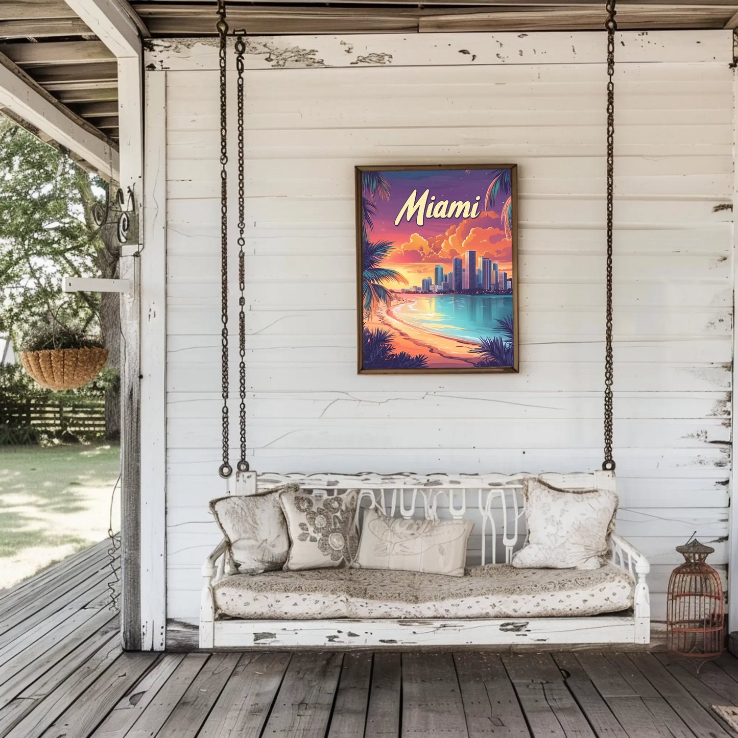 Miami Beach Sunset Vintage Travel Poster