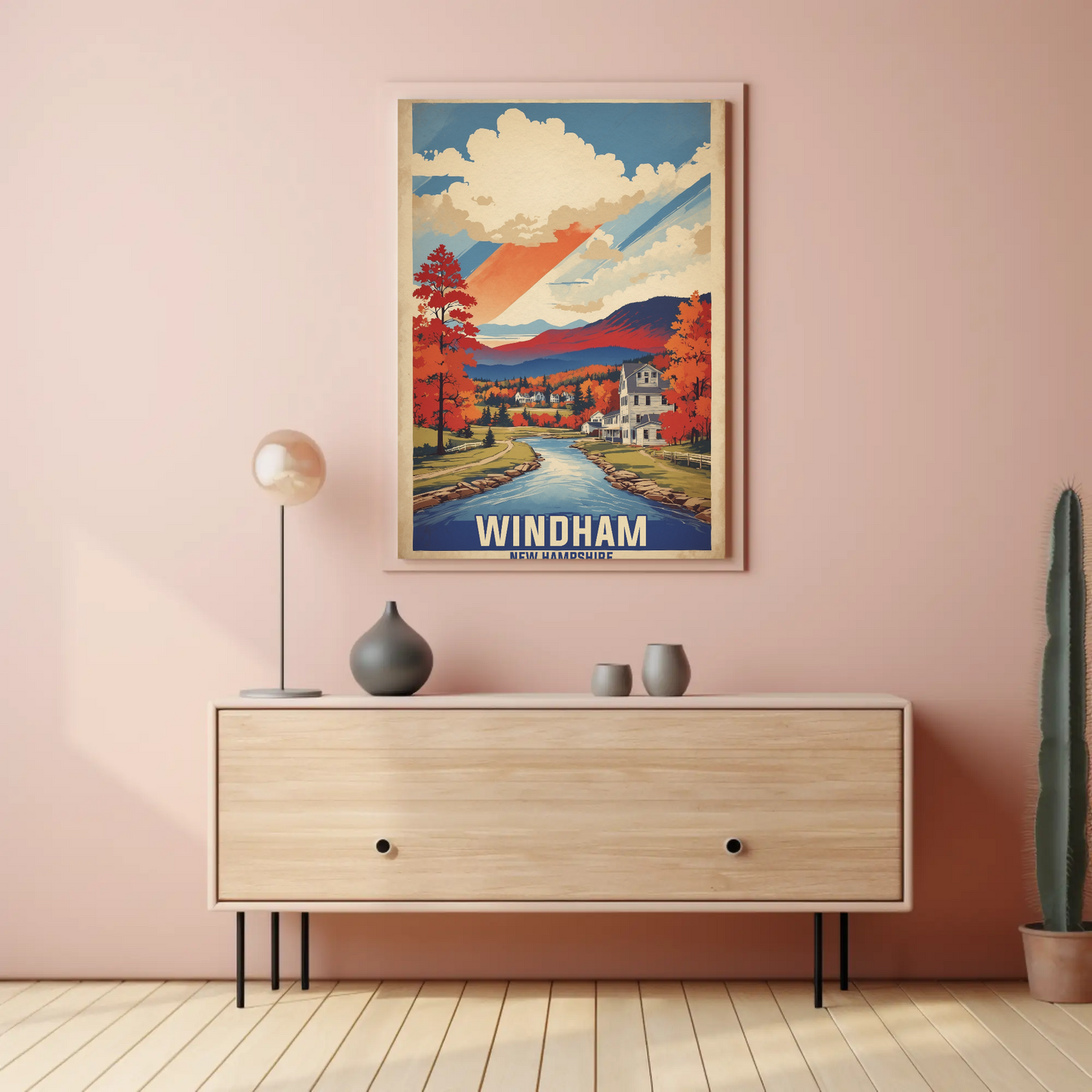 Windham Maine Lakeside Flag Retreat Vintage Travel Poster
