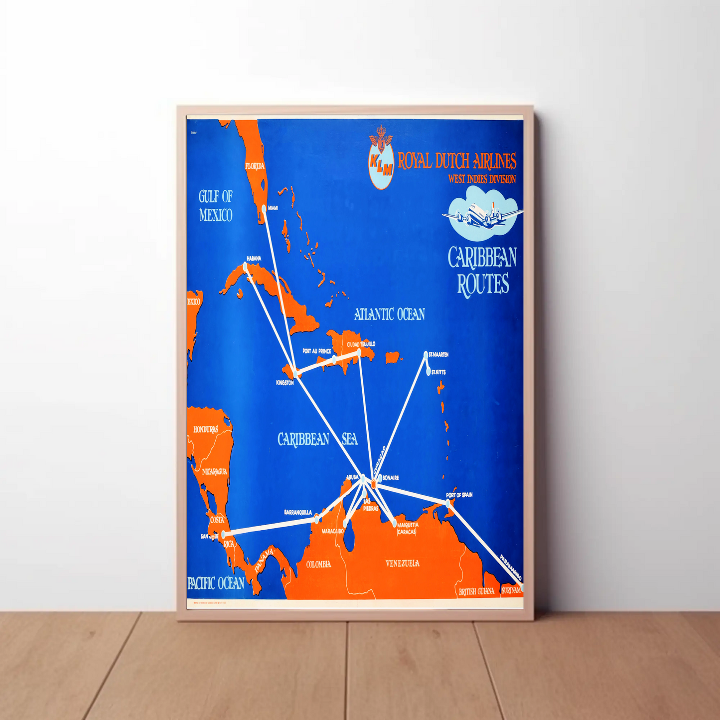 KLM Caribbean Routes Vintage Poster
