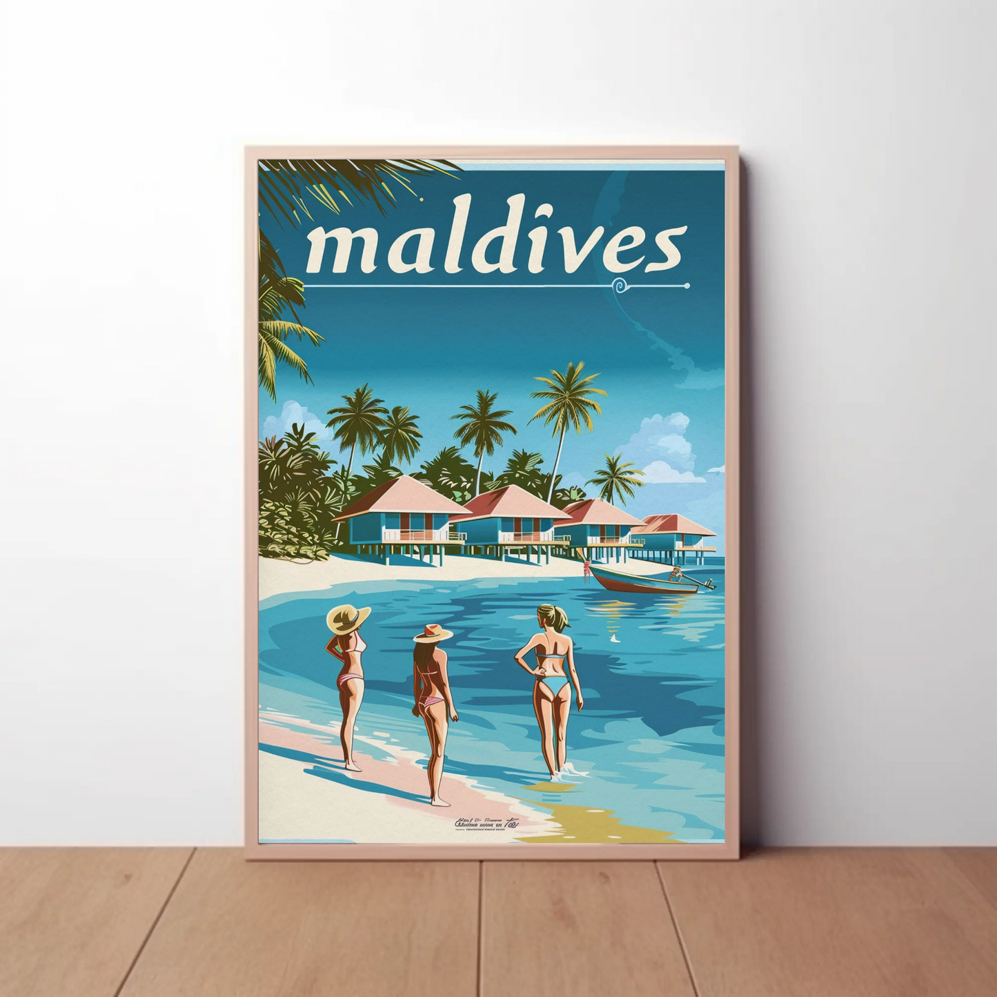Maldives Vintage Travel Poster - Beachside Paradise