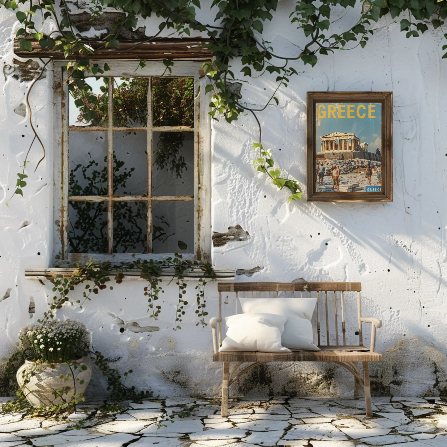 Greece Acropolis with Tourists Poster