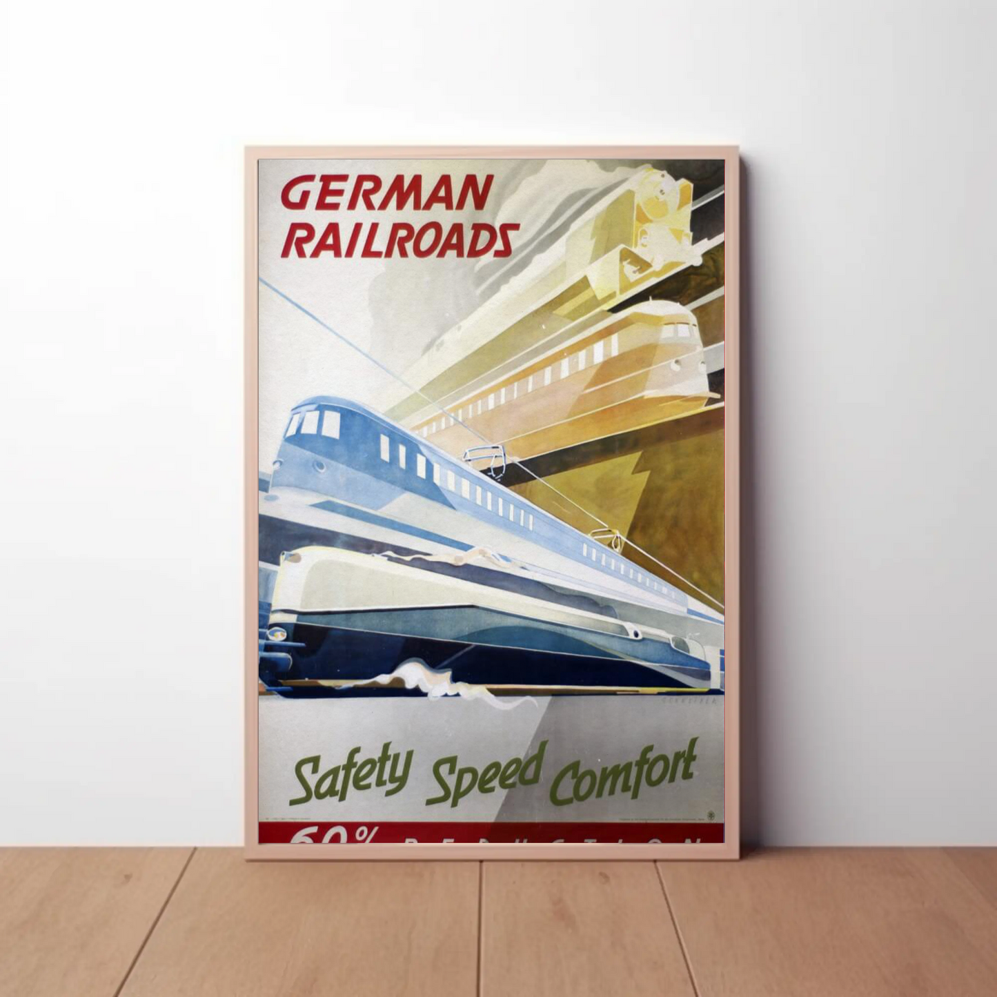 German Railroads Vintage Poster Speed Comfort