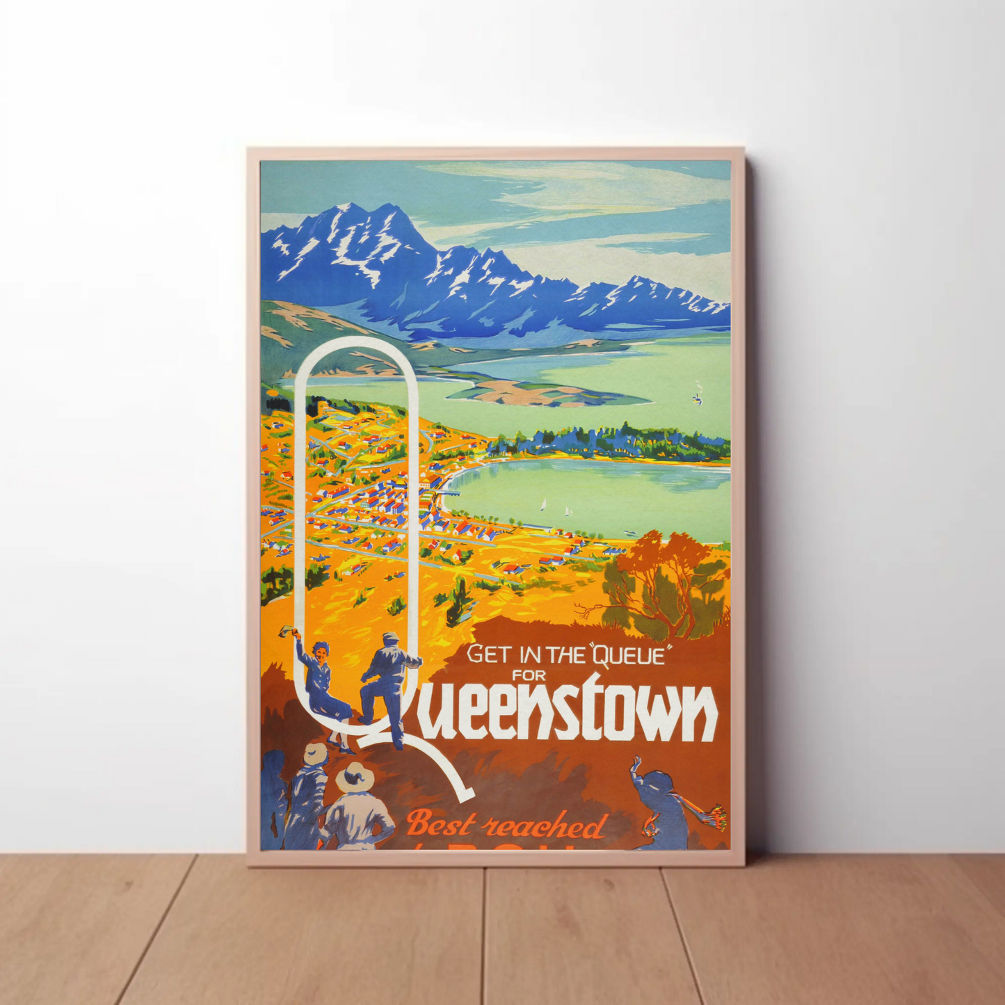 Queenstown Best Reached by Rail Vintage Poster