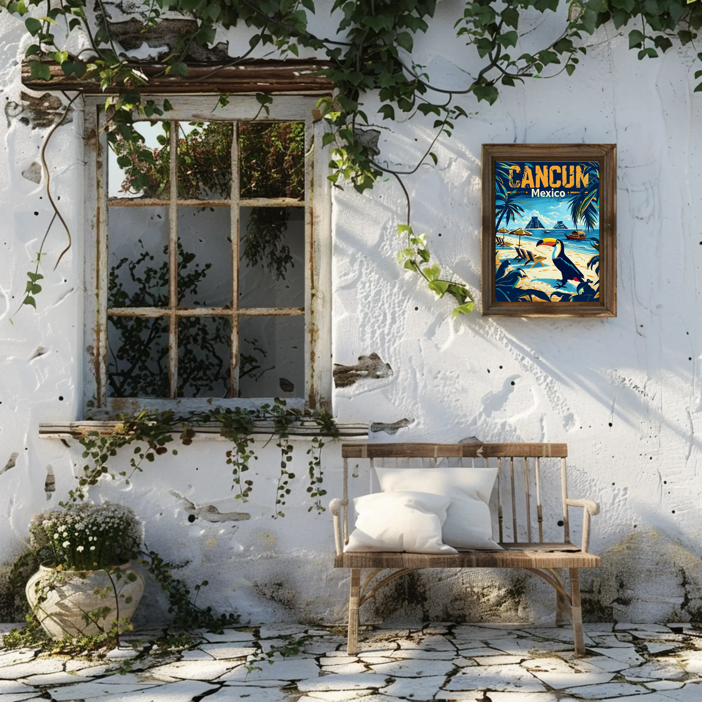 Tropical Sunset in Cancun Vintage Style Poster