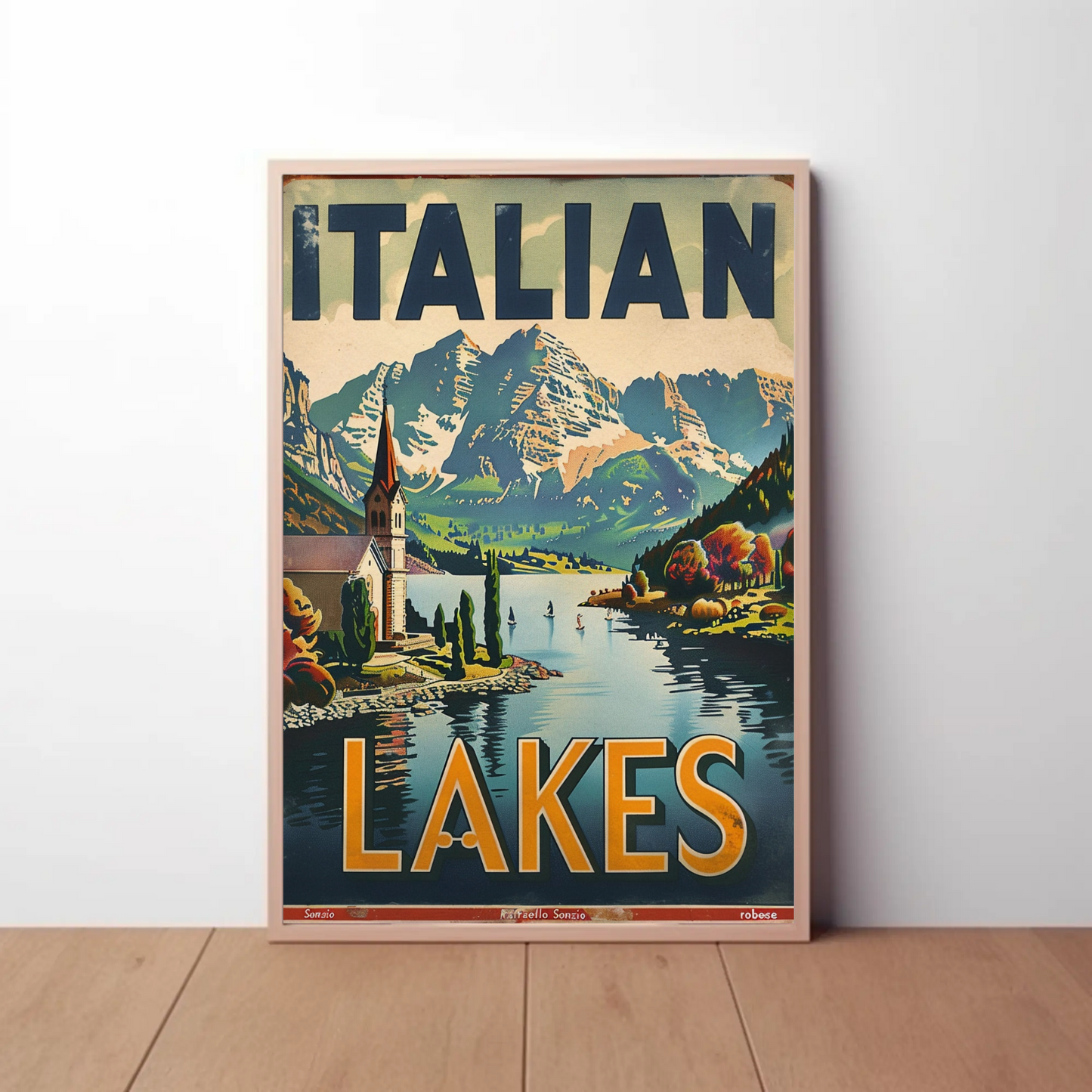 Italian Lakes Vintage Poster - Mountains Reflection