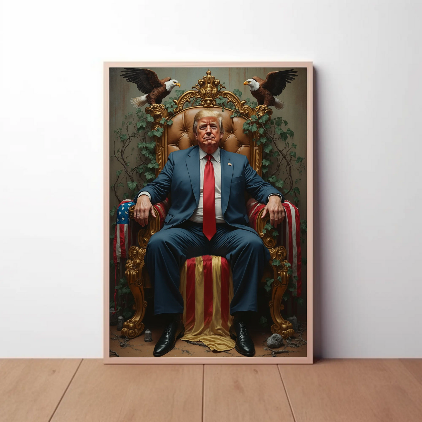 Vintage President Trump 2025 Poster Sitting In Kings Chair