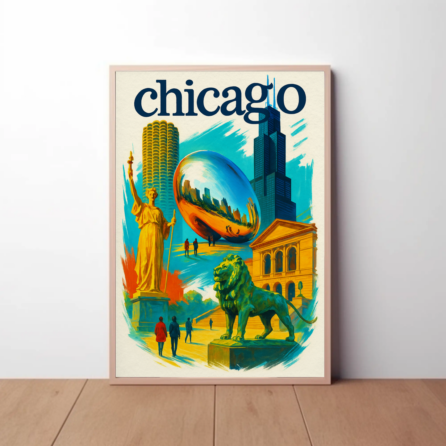 Chicago Lion Bean Willis Art Urban Vintage Travel Poster Wall Art