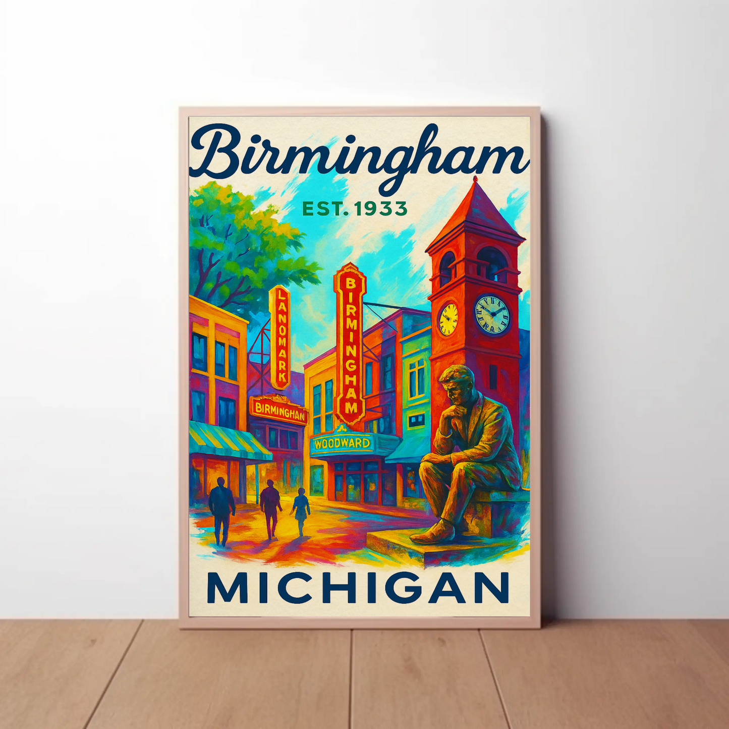 Birmingham Michigan Est. 1933 Wall Art Vintage Travel Poster