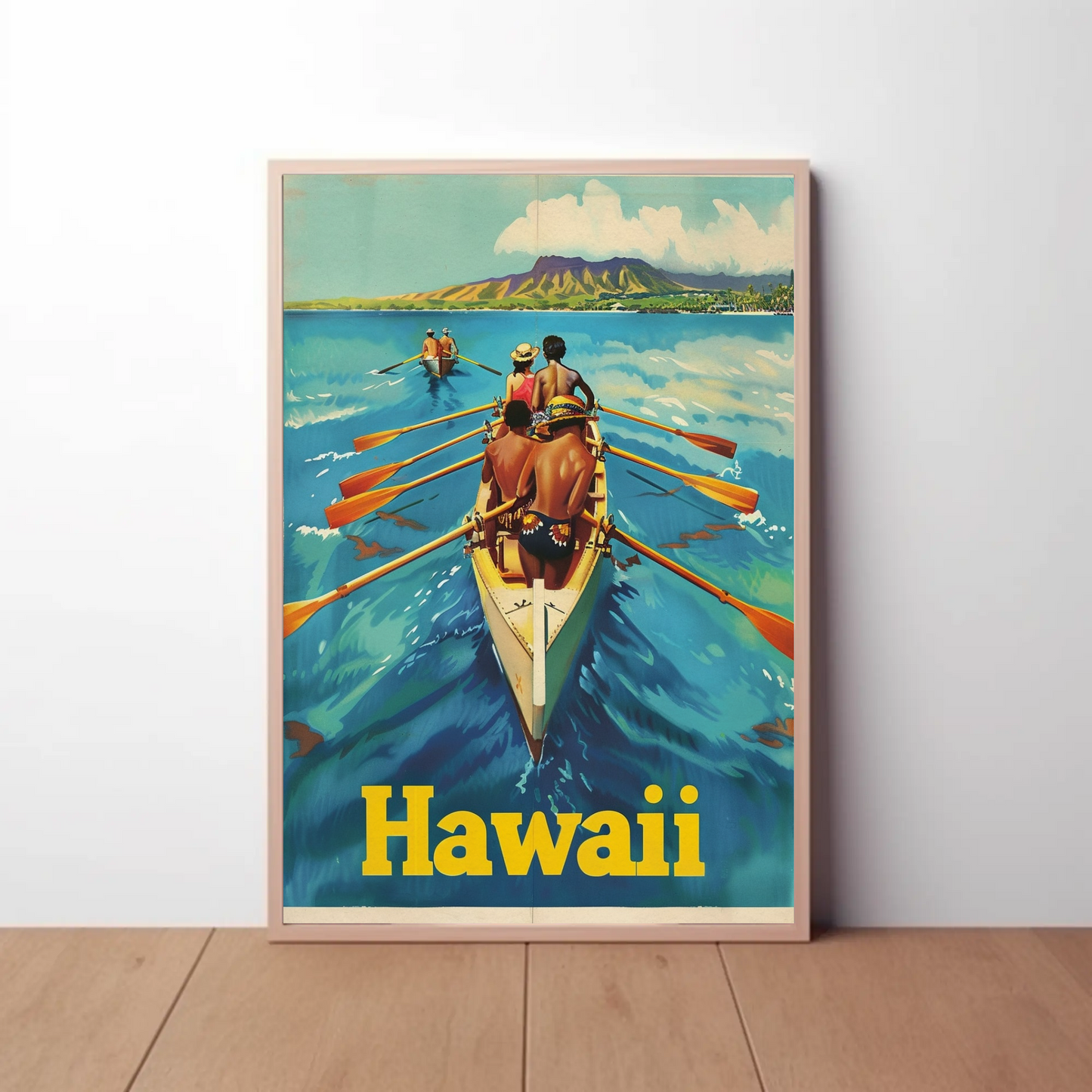 Vintage Travel Poster - Hawaii Rowing Canoe