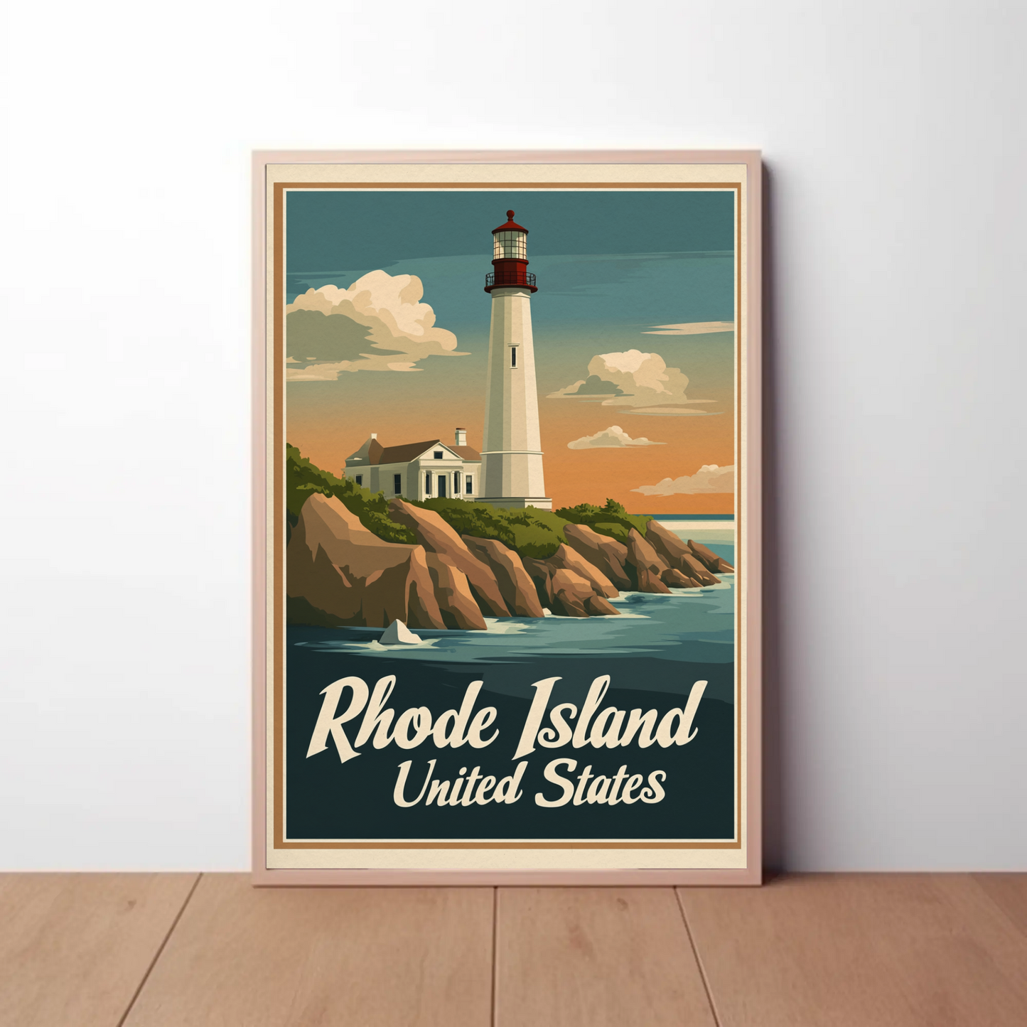 Rhode Island - Coastal Lighthouse Vintage Travel Poster