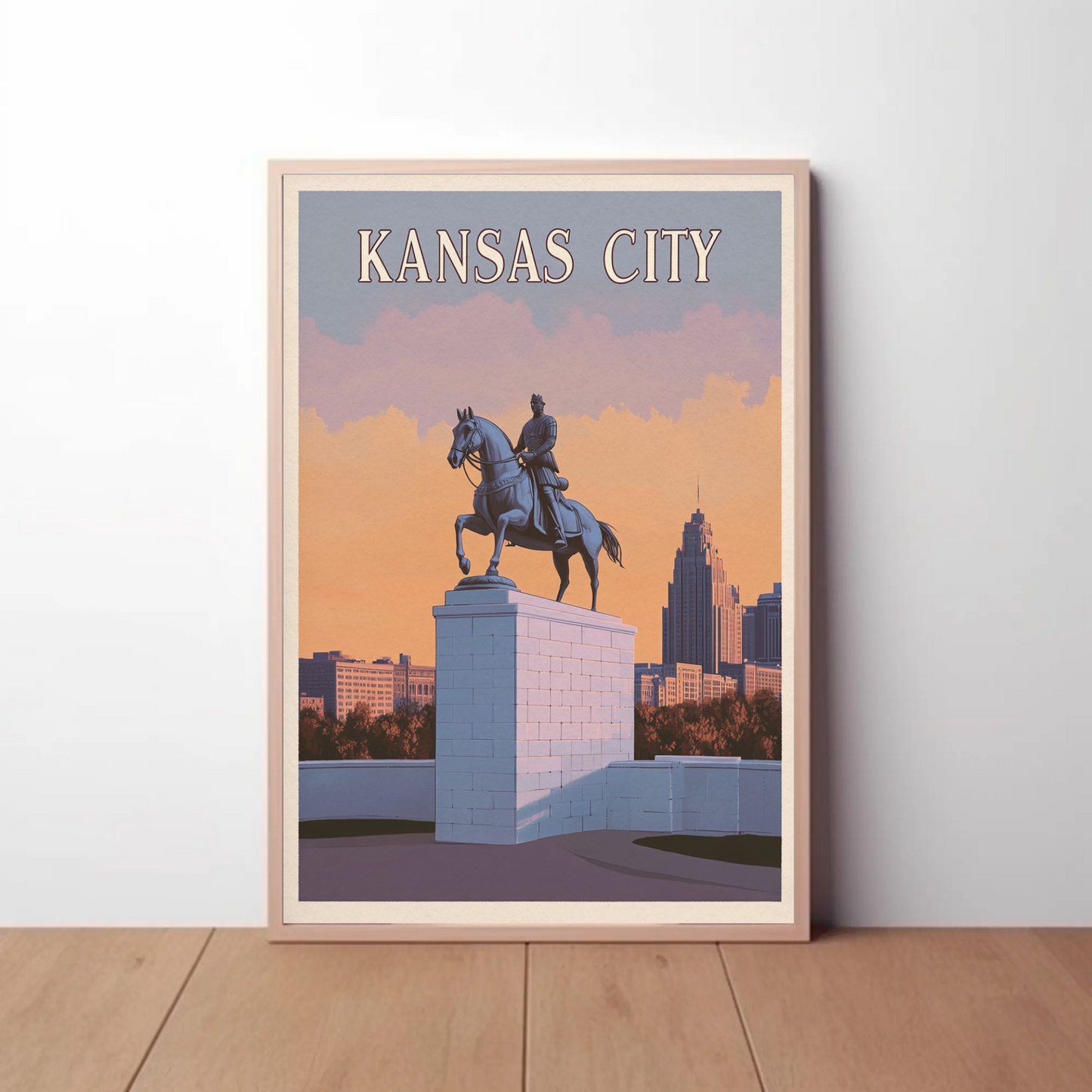 Kansas City Vintage Poster Sunset Statue