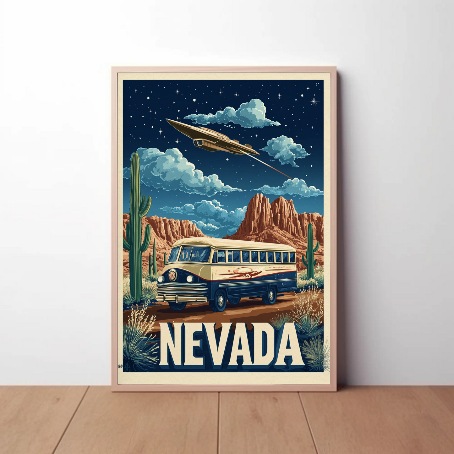 Vintage Poster Nevada Desert Bus UFO