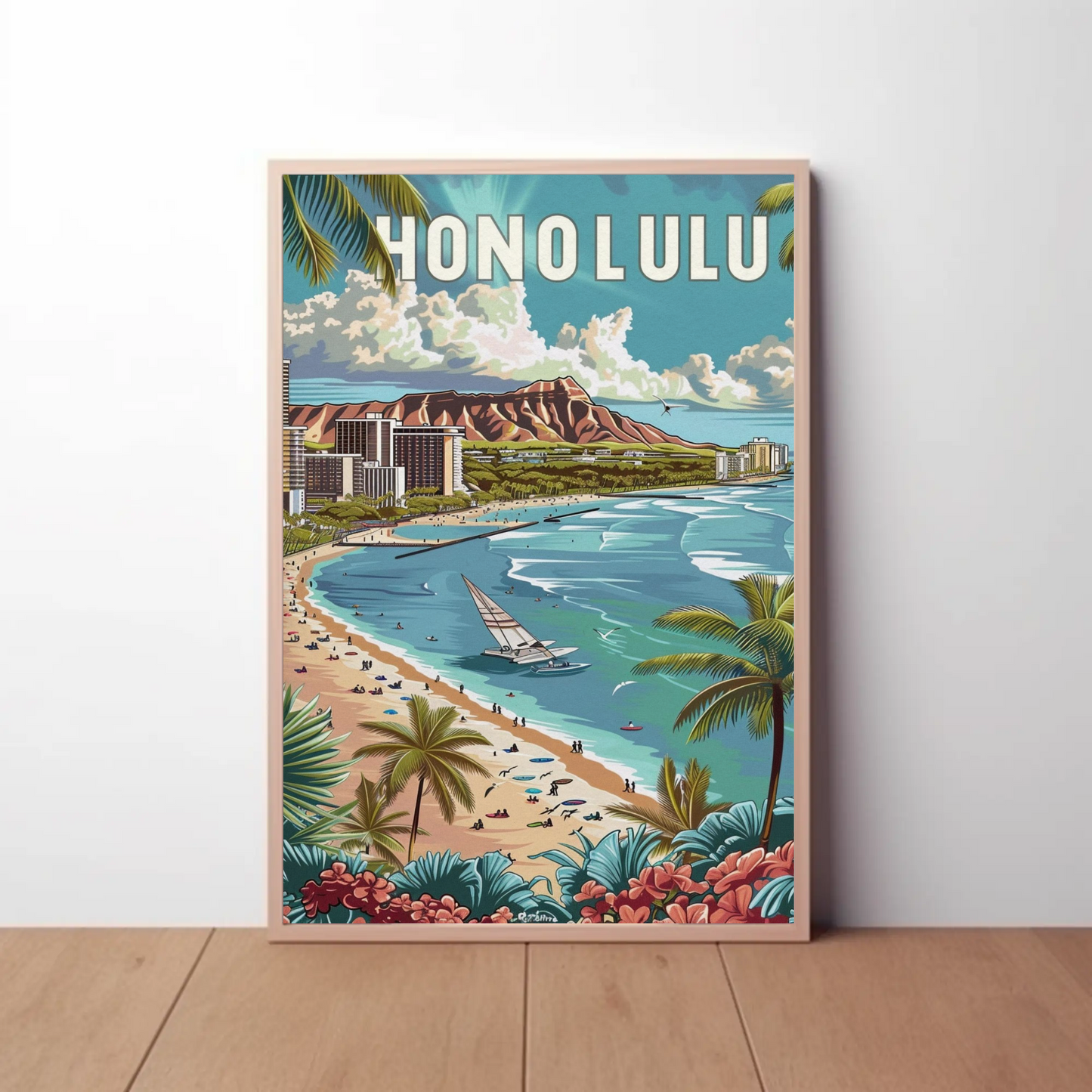 Honolulu Vintage Poster Diamond Head View