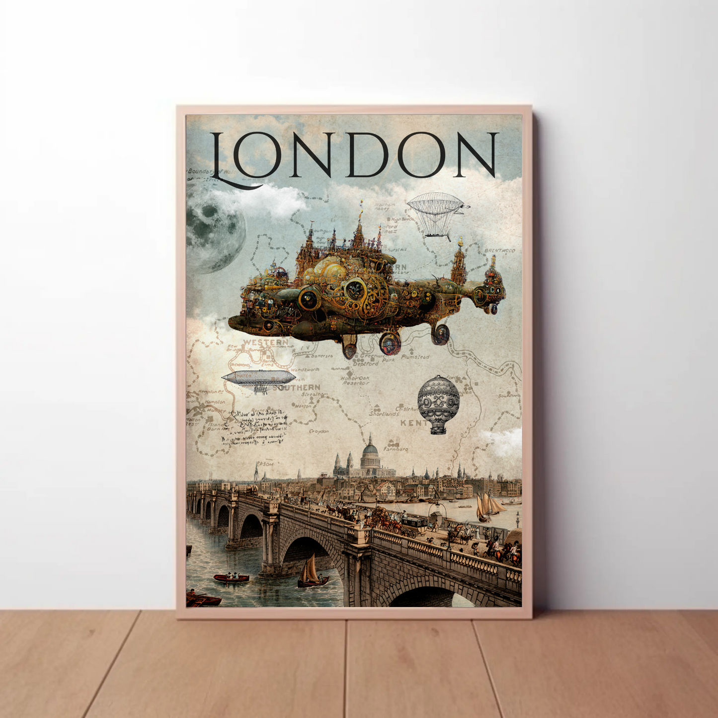 Vintage Poster Steampunk London Airship
