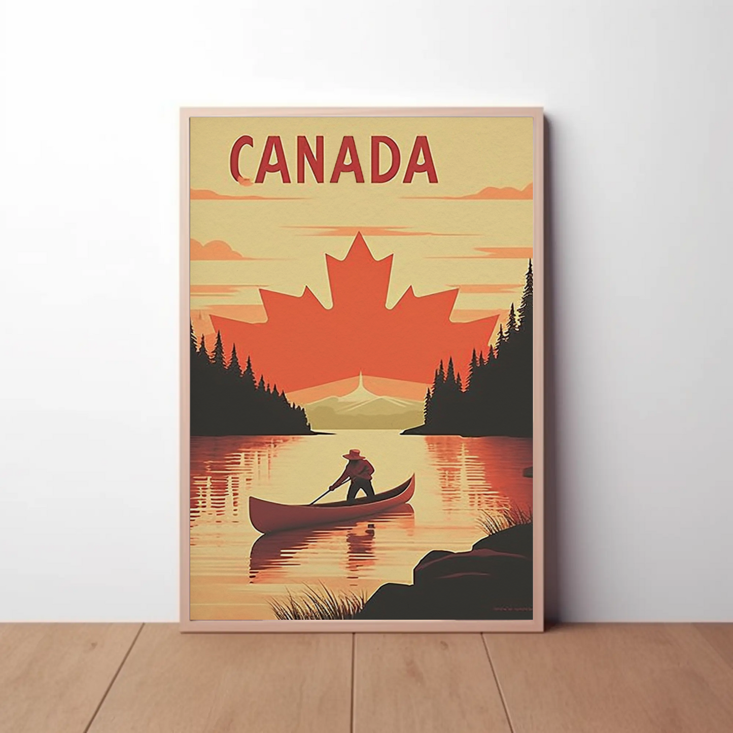 Vintage Poster Canada Canoe Sunset