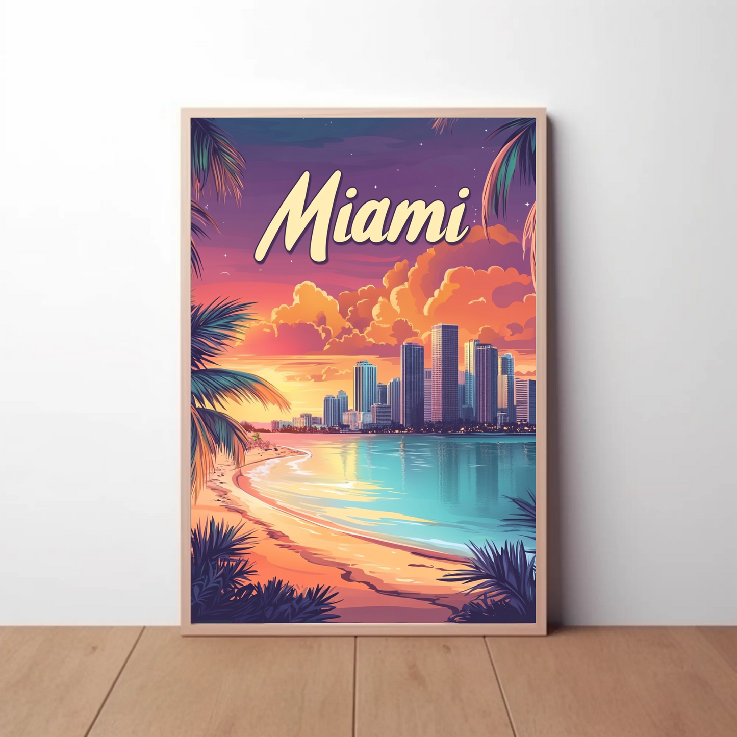 Miami Beach Sunset Vintage Travel Poster