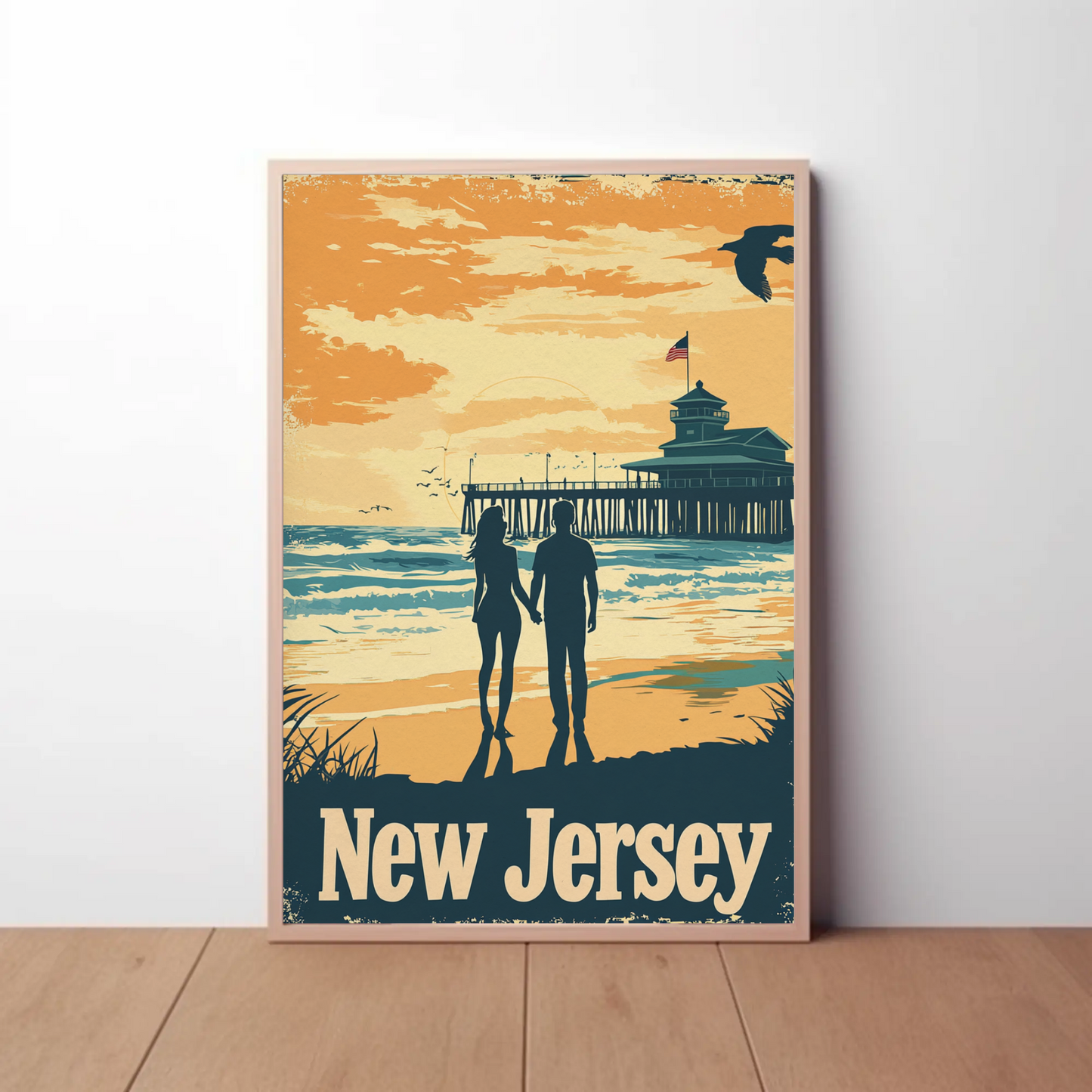 New Jersey Beach Couple Vintage Poster