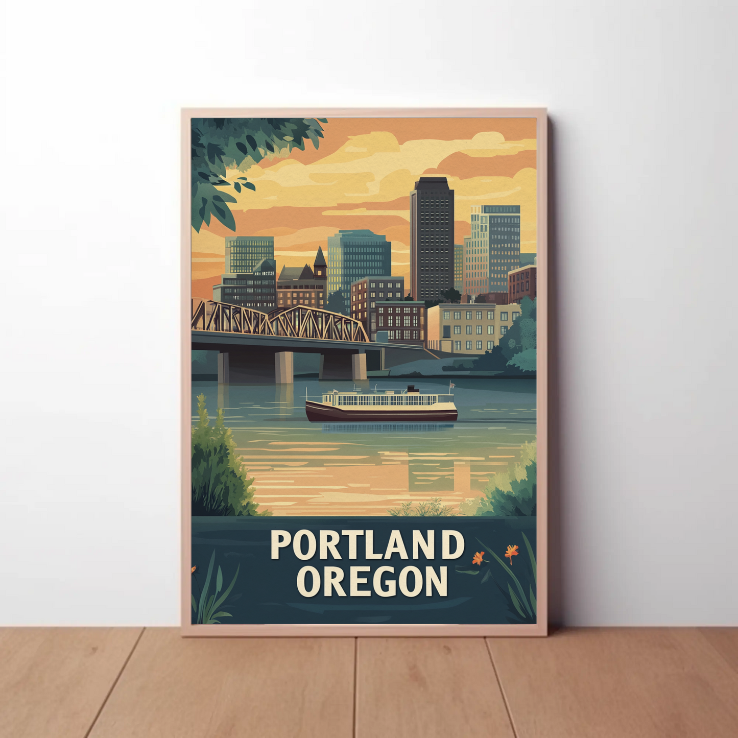 Portland Oregon Sunset Vintage Poster