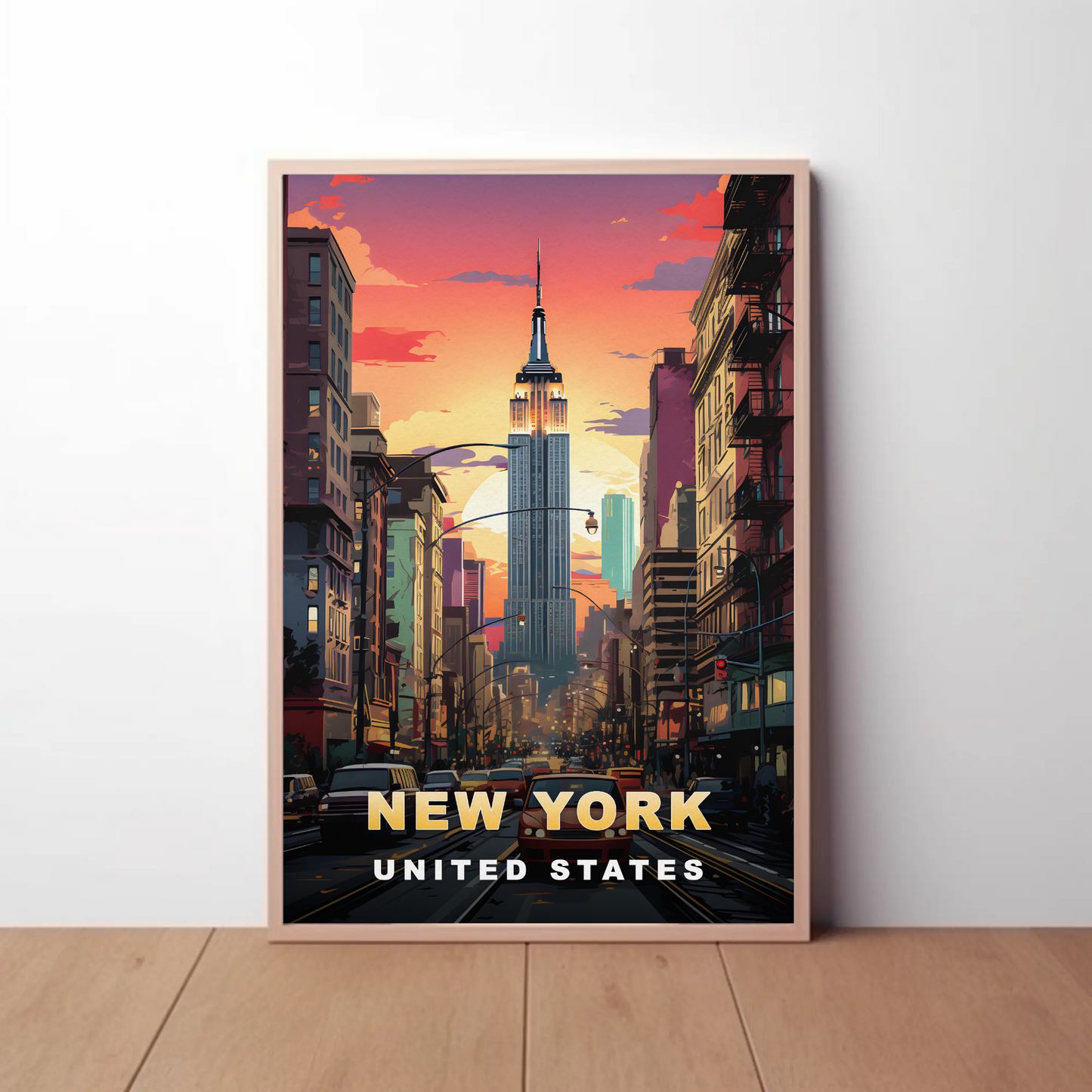 New York Empire State Sunset Vintage Travel Poster