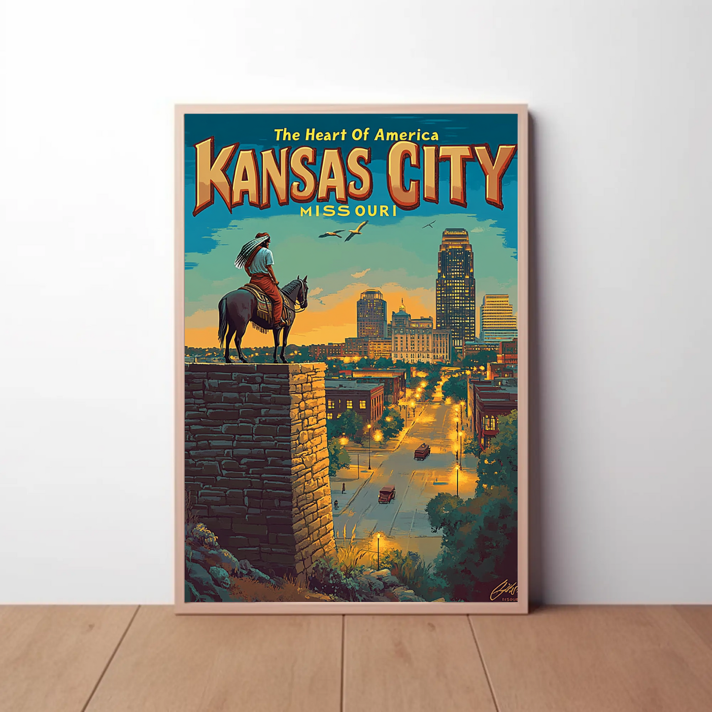 Kansas City The Heart of America Overlook Vintage Travel Poster