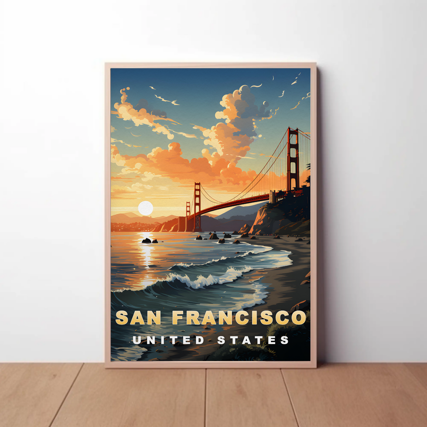 San Francisco Golden Gate Sunset Vintage Travel Poster