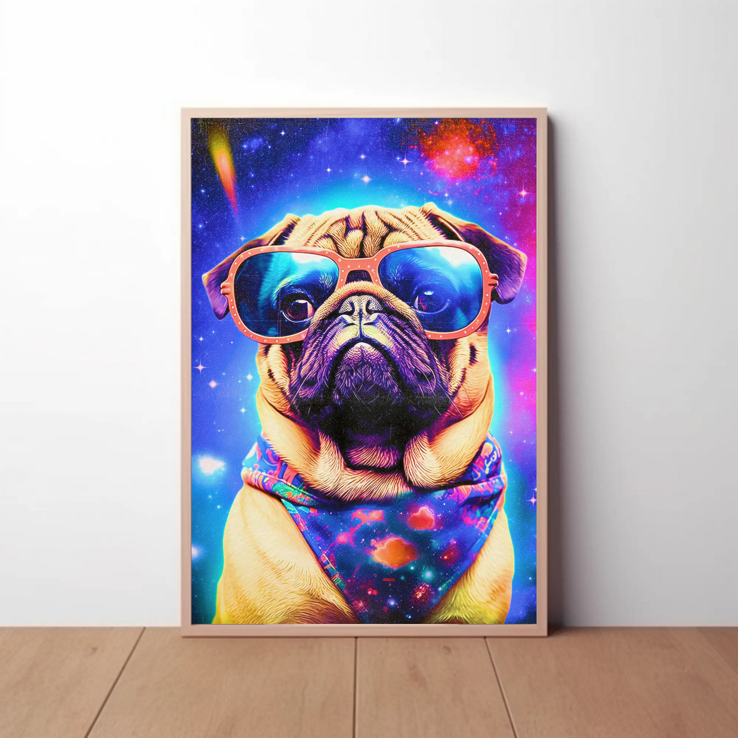 Space Pug Dog Neon Galaxy Glasses Cool Poster Art