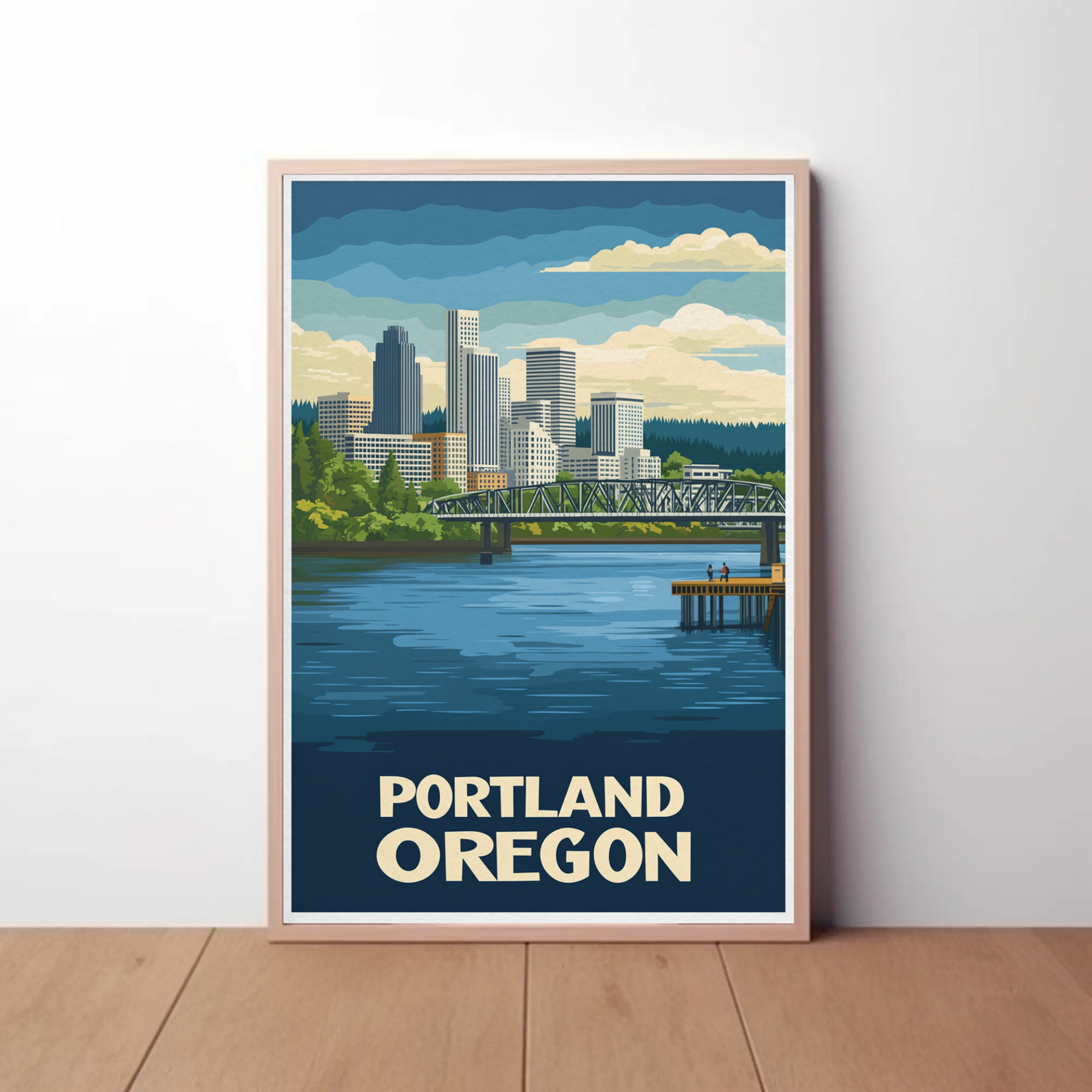 Vintage Travel Poster - Portland Oregon Riverfront