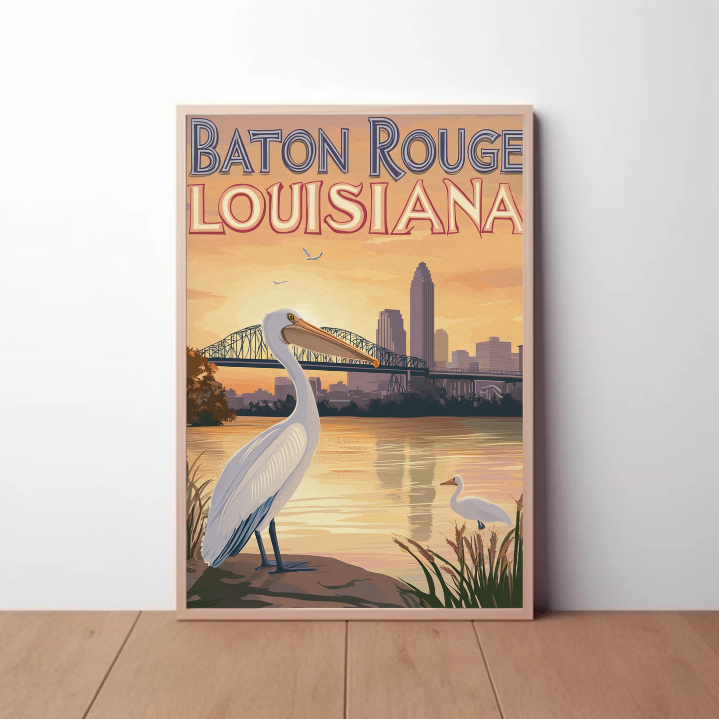 Baton Rouge Louisiana Pelican Vintage Poster