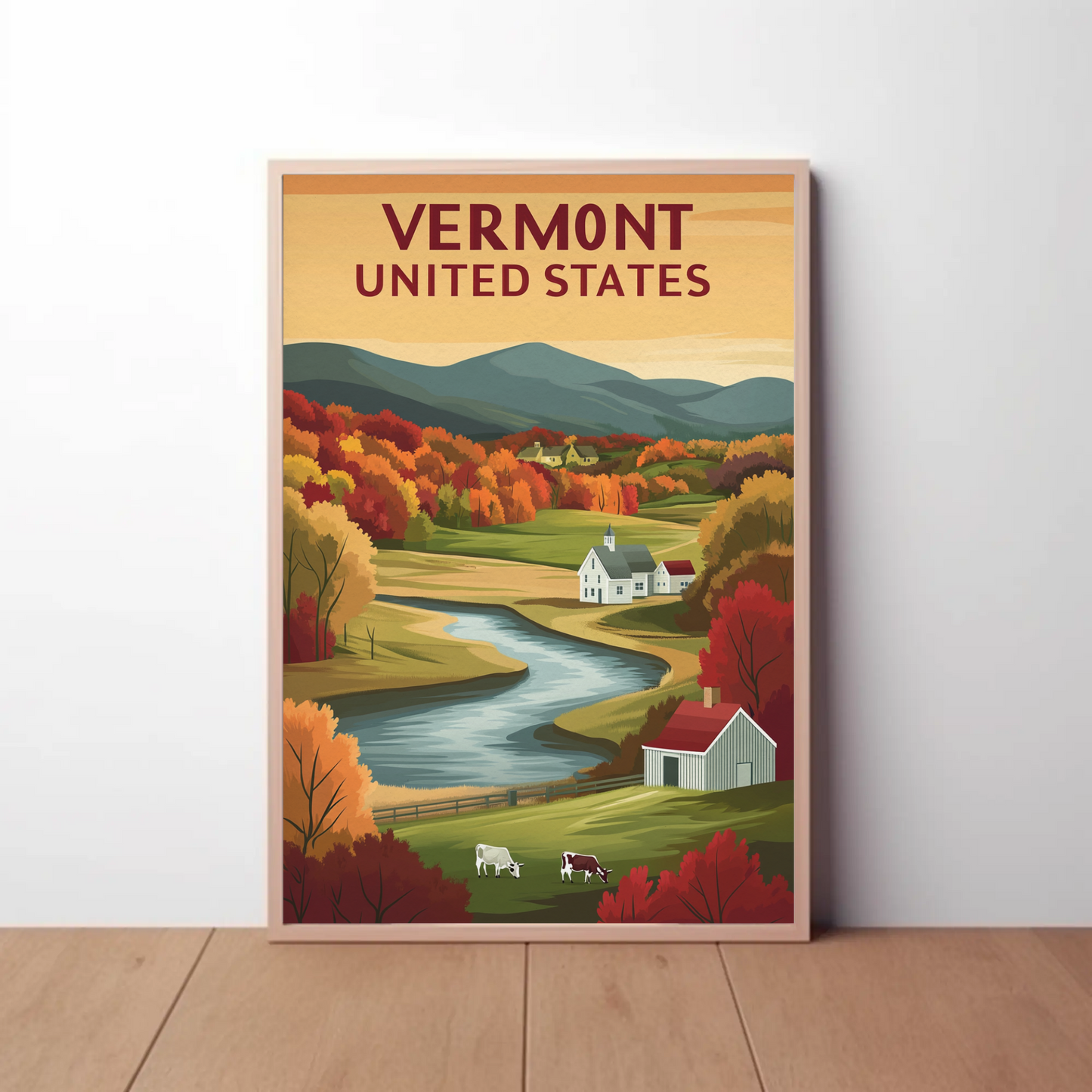 Vintage Travel Poster - Vermont Farm Valley